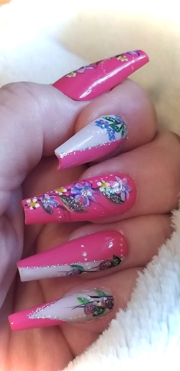 Spring Flower Press-On Acrylic Nails Long Coffin Length