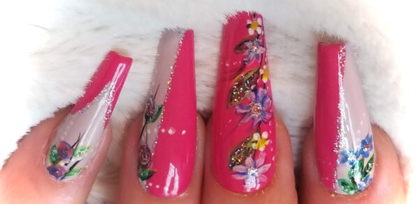 Spring Flower Press-On Acrylic Nails Long Coffin Length - Image 4