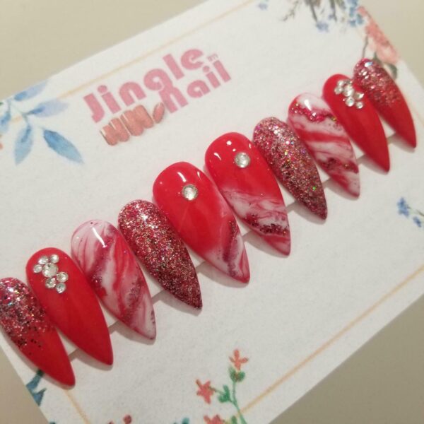 stiletto nails with red nail design