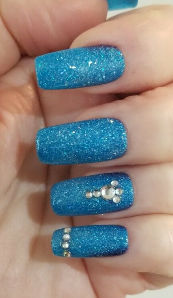 Changing Thermo Sparkly Blue Shades Long Square with Studs - Image 3