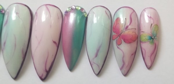 Fade Pink Green Butterfly Nails - Image 2