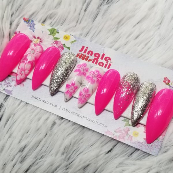 Hot Pink with Painted Flowers and Glitter Sparkle - Image 3