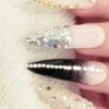 Nude Gel With Black and Bling! Extra Long Stiletto Press On Nails Stones GLITZY! - Image 7