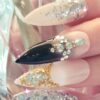 Nude Gel With Black and Bling! Extra Long Stiletto Press On Nails Stones GLITZY! - Image 2