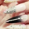 Nude Gel With Black and Bling! Extra Long Stiletto Press On Nails Stones GLITZY! - Image 4