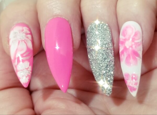 Hot Pink with Painted Flowers and Glitter Sparkle - Image 6