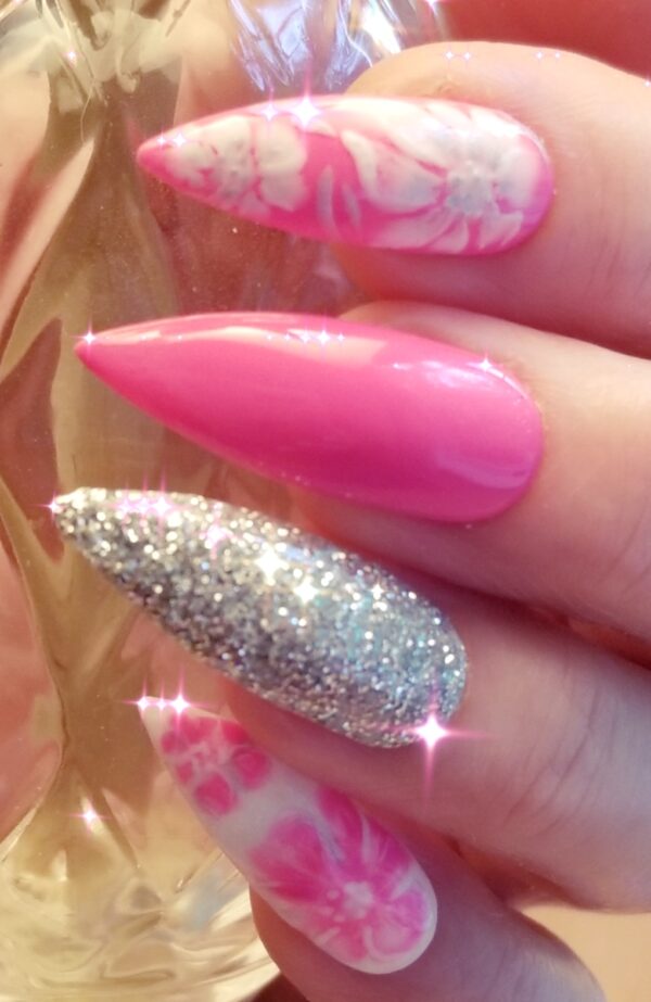 Hot Pink with Painted Flowers and Glitter Sparkle - Image 5