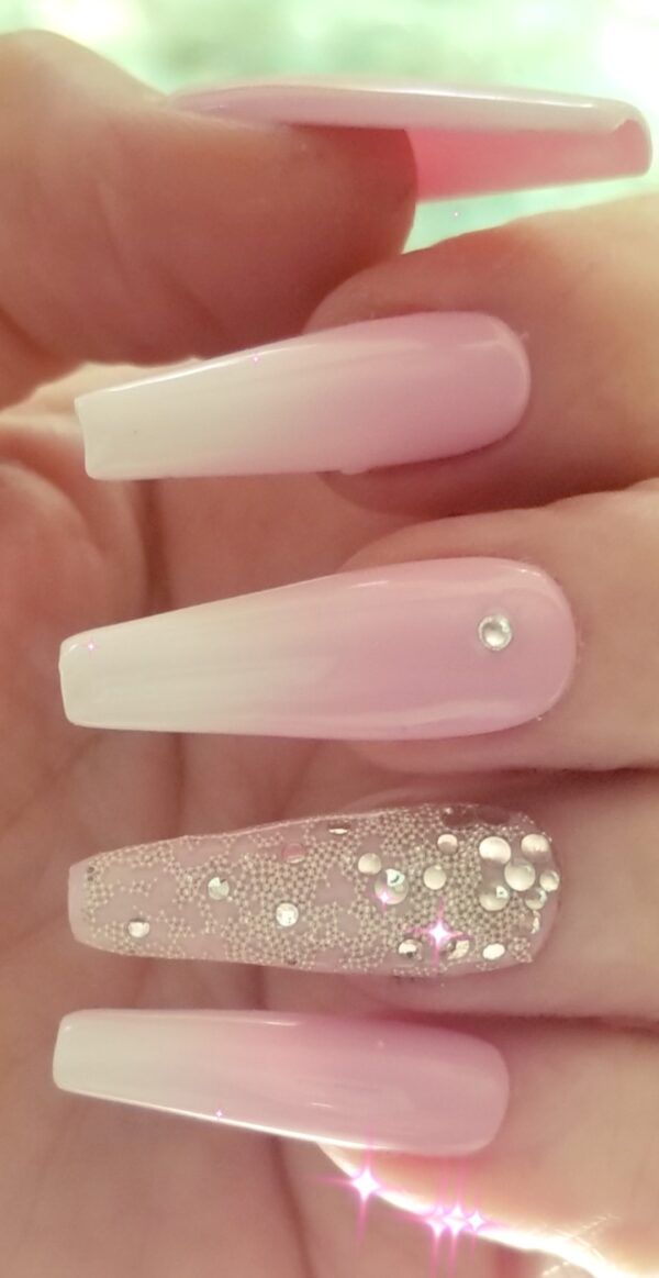 Airbrushed French Ombre Ballerina Press-on Nails with Caviar Accent Nails