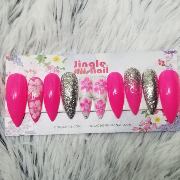 Hot Pink with Painted Flowers and Glitter Sparkle - Image 2