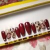Press On Nails Burgundy Holo Hearts with Rhinestones - Image 7