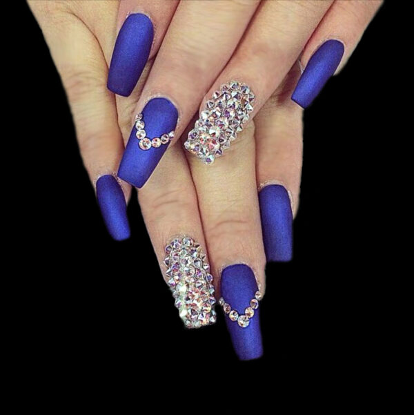 Blue Matt Press-On Nails with Studs for an Elegant Look