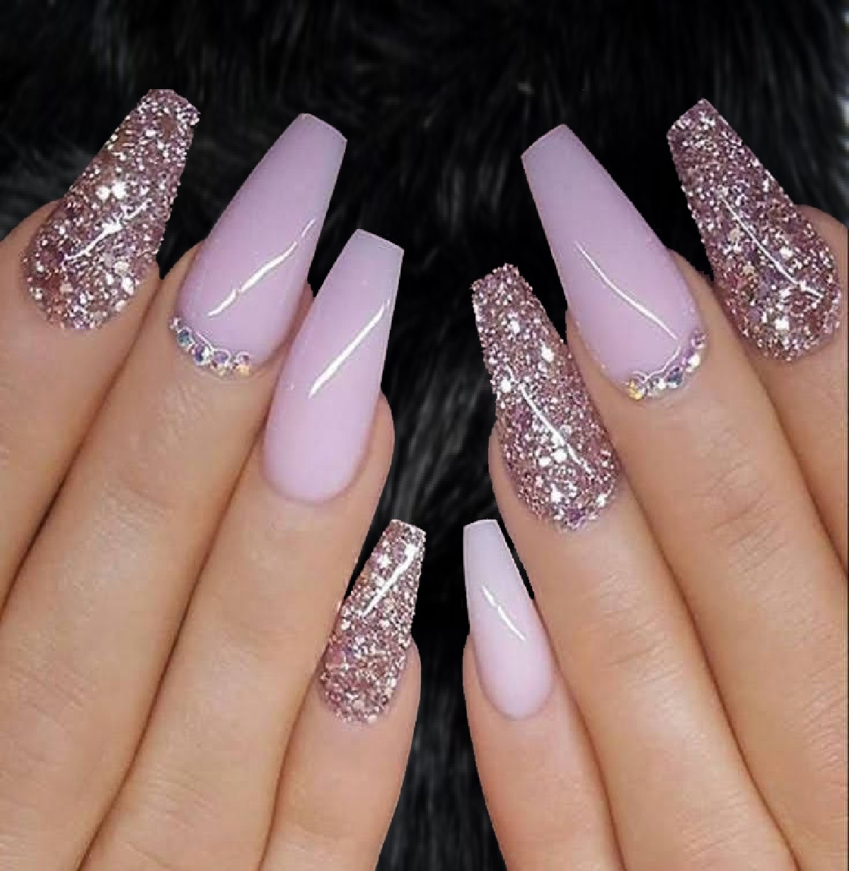 Lavender Press On Nails Skinny Coffin with Sparkle and Rhinestones for  Party Tips - Jingle Nail