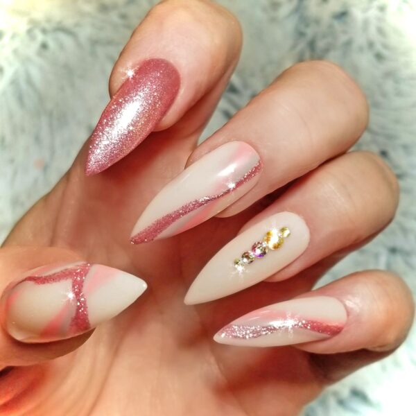 Nude Beige Mauve Glitter Press On Nails - Image 2