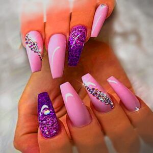 Powerful pink sparkly rhinestone press on nails