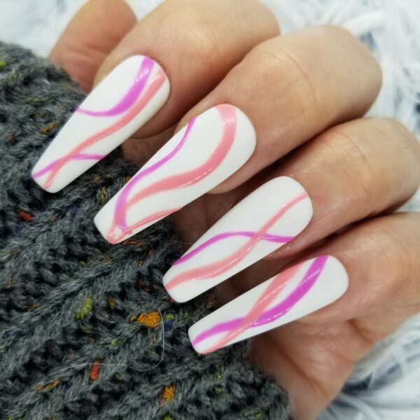 Matte White Purple Coral Wavy Line Design