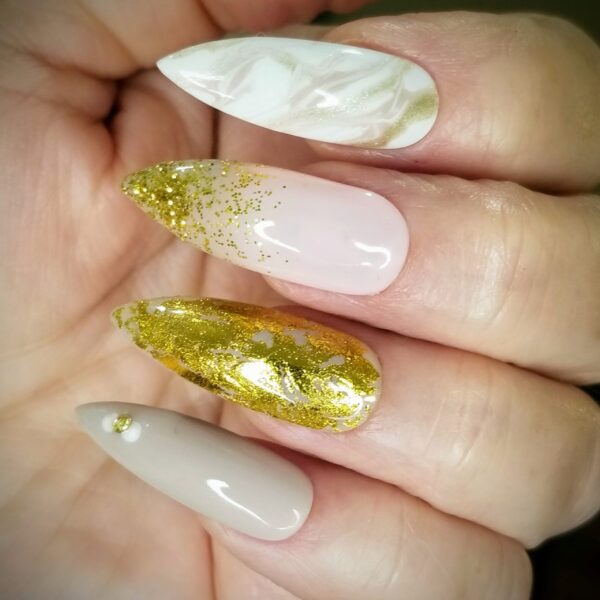 Beige Sparkle Mirror Marbling Press on Nails Long Stiletto Tips - Image 4