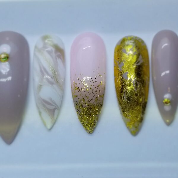 Beige Sparkle Mirror Marbling Press on Nails Long Stiletto Tips - Image 5