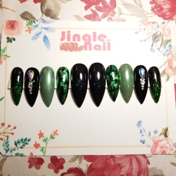 Emerald Green Holo Mirror Press on Nails Stones - Image 5