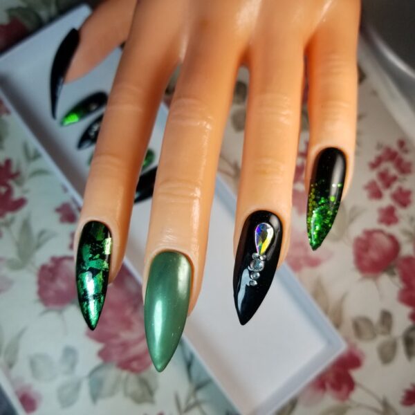 Emerald Green Holo Mirror Press on Nails Stones - Image 7