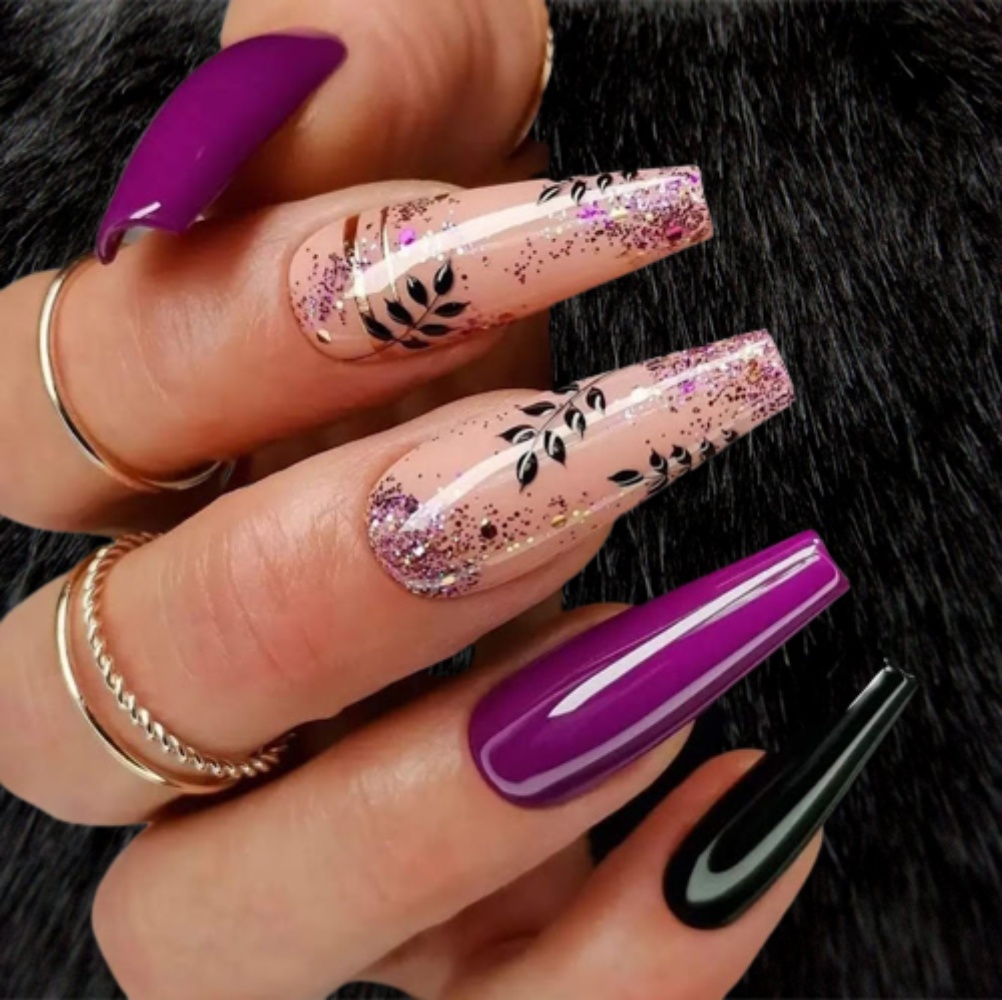 Pitaya Purple Black Leaf Nails - Jingle Nail