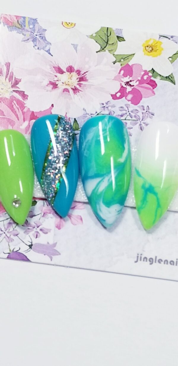 Tropical Ocean Blue Green and White Press-on Nails