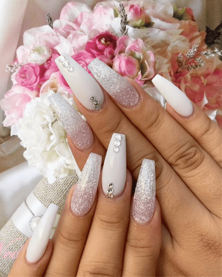 Drop Of Champagne Long Coffin Gold Glitter Press On Nails – RainyRoses