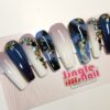 Deep Blue Lavender Ombre Jeweled Nails - Image 3