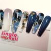 Deep Blue Lavender Ombre Jeweled Nails - Image 4