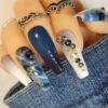Deep Blue Lavender Ombre Jeweled Nails
