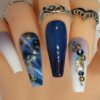 Deep Blue Lavender Ombre Jeweled Nails - Image 2