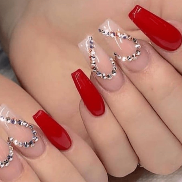 connected hearts nail design