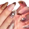 Brown heart french nails