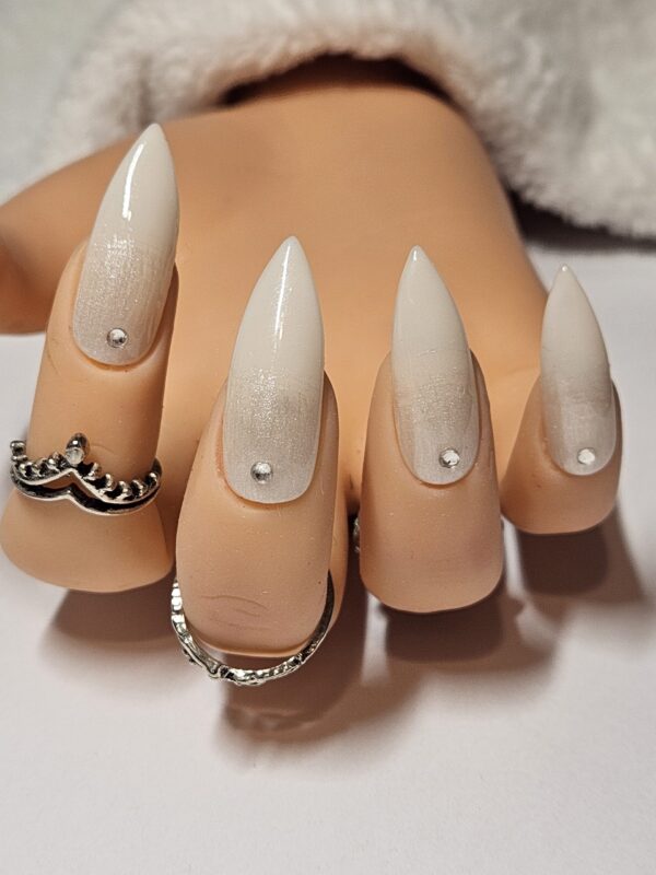 Silver Shimmer and Crystal Ombre Bone White Nails