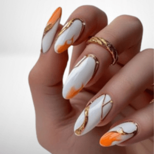 Tangerine Gold on White Press on nails